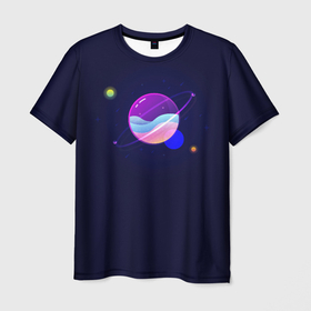 Мужская футболка 3D с принтом Ночной Юпитер в Екатеринбурге, 100% полиэфир | прямой крой, круглый вырез горловины, длина до линии бедер | Тематика изображения на принте: звезды | космос | ночь | планета | юпитер