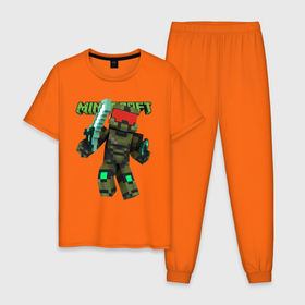 Мужская пижама хлопок с принтом Minecraft, warrior , 100% хлопок | брюки и футболка прямого кроя, без карманов, на брюках мягкая резинка на поясе и по низу штанин
 | dagger | game | minecraft | sword | warrior | воин | игра | кинжал | майнкрафт | меч
