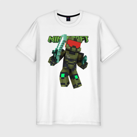 Мужская футболка хлопок Slim с принтом Minecraft, warrior в Тюмени, 92% хлопок, 8% лайкра | приталенный силуэт, круглый вырез ворота, длина до линии бедра, короткий рукав | dagger | game | minecraft | sword | warrior | воин | игра | кинжал | майнкрафт | меч