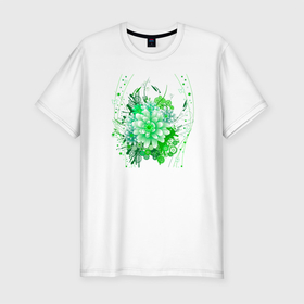 Мужская футболка хлопок Slim с принтом Пышная яркая зелень в Курске, 92% хлопок, 8% лайкра | приталенный силуэт, круглый вырез ворота, длина до линии бедра, короткий рукав | бабочки | весна | зелень | лето | природа | растения | цветы