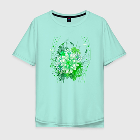 Мужская футболка хлопок Oversize с принтом Пышная яркая зелень в Новосибирске, 100% хлопок | свободный крой, круглый ворот, “спинка” длиннее передней части | бабочки | весна | зелень | лето | природа | растения | цветы