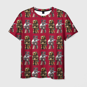 Мужская футболка 3D с принтом Minecraft warriors pattern в Тюмени, 100% полиэфир | прямой крой, круглый вырез горловины, длина до линии бедер | Тематика изображения на принте: game | minecraft | pattern | sword | warrior | воин | игра | майнкрафт | меч