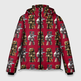 Мужская зимняя куртка 3D с принтом Minecraft warriors pattern в Курске, верх — 100% полиэстер; подкладка — 100% полиэстер; утеплитель — 100% полиэстер | длина ниже бедра, свободный силуэт Оверсайз. Есть воротник-стойка, отстегивающийся капюшон и ветрозащитная планка. 

Боковые карманы с листочкой на кнопках и внутренний карман на молнии. | Тематика изображения на принте: game | minecraft | pattern | sword | warrior | воин | игра | майнкрафт | меч