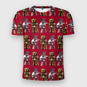 Мужская футболка 3D Slim с принтом Minecraft warriors pattern , 100% полиэстер с улучшенными характеристиками | приталенный силуэт, круглая горловина, широкие плечи, сужается к линии бедра | game | minecraft | pattern | sword | warrior | воин | игра | майнкрафт | меч