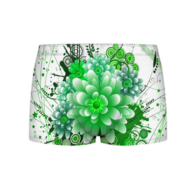Мужские трусы 3D с принтом Яркая пышная летняя зелень в Петрозаводске, 50% хлопок, 50% полиэстер | классическая посадка, на поясе мягкая тканевая резинка | бабочки | весна | зеленый | зелень | краски | лето | растения | цветы | яркий