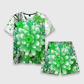 Мужской костюм с шортами 3D с принтом Яркая пышная летняя зелень в Тюмени,  |  | Тематика изображения на принте: бабочки | весна | зеленый | зелень | краски | лето | растения | цветы | яркий