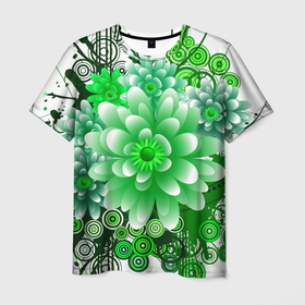 Мужская футболка 3D с принтом Яркая пышная летняя зелень в Тюмени, 100% полиэфир | прямой крой, круглый вырез горловины, длина до линии бедер | Тематика изображения на принте: бабочки | весна | зеленый | зелень | краски | лето | растения | цветы | яркий