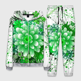 Мужской костюм 3D с принтом Яркая пышная летняя зелень в Тюмени, 100% полиэстер | Манжеты и пояс оформлены тканевой резинкой, двухслойный капюшон со шнурком для регулировки, карманы спереди | Тематика изображения на принте: бабочки | весна | зеленый | зелень | краски | лето | растения | цветы | яркий