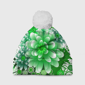 Шапка 3D c помпоном с принтом Яркая пышная летняя зелень в Белгороде, 100% полиэстер | универсальный размер, печать по всей поверхности изделия | бабочки | весна | зеленый | зелень | краски | лето | растения | цветы | яркий