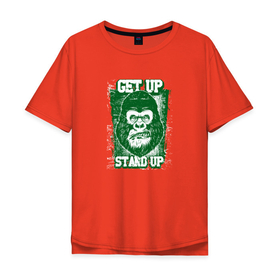 Мужская футболка хлопок Oversize с принтом get up  stand up в Петрозаводске, 100% хлопок | свободный крой, круглый ворот, “спинка” длиннее передней части | голова | горилла | животное | зеленый | обезьяна | оскал