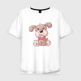Мужская футболка хлопок Oversize с принтом Добрый песик в Екатеринбурге, 100% хлопок | свободный крой, круглый ворот, “спинка” длиннее передней части | Тематика изображения на принте: пес | песик | псина | собака | собачка