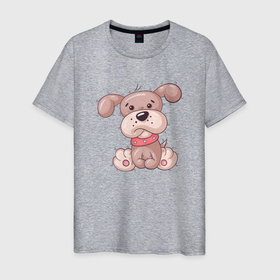 Мужская футболка хлопок с принтом Добрый песик в Тюмени, 100% хлопок | прямой крой, круглый вырез горловины, длина до линии бедер, слегка спущенное плечо. | Тематика изображения на принте: пес | песик | псина | собака | собачка