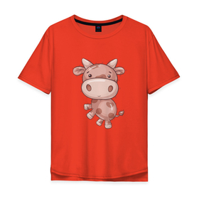 Мужская футболка хлопок Oversize с принтом Маленькая коровка в Курске, 100% хлопок | свободный крой, круглый ворот, “спинка” длиннее передней части | детская картинка | корова | коровка | милая | молоко