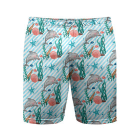 Мужские шорты спортивные с принтом Дельфины  Море в Курске,  |  | вода | дельфины | море | океан | подводный мир | ракушки