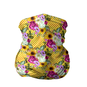 Бандана-труба 3D с принтом Подсолнухи и цветы в Белгороде, 100% полиэстер, ткань с особыми свойствами — Activecool | плотность 150‒180 г/м2; хорошо тянется, но сохраняет форму | паттерн | подсолнухи | поле | полевые цветы | цветочки | цветы