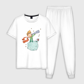 Мужская пижама хлопок с принтом обратная сторона луны в Екатеринбурге, 100% хлопок | брюки и футболка прямого кроя, без карманов, на брюках мягкая резинка на поясе и по низу штанин
 | лисенок | маленький принц | обратная сторона луны | роза | шарфик | шипы | экзюпери