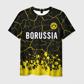 Мужская футболка 3D с принтом BORUSSIA + Брызги в Санкт-Петербурге, 100% полиэфир | прямой крой, круглый вырез горловины, длина до линии бедер | borussia | club | dortmund | footbal | logo | paint | боруссия | брызги | дортмунд | знак | клуб | краска | логотип | логотипы | символ | символы | форма | футбол | футбольная | футбольный