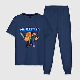 Мужская пижама хлопок с принтом Майнкрафт   супер игра , 100% хлопок | брюки и футболка прямого кроя, без карманов, на брюках мягкая резинка на поясе и по низу штанин
 | arrow | game | minecraft | sword | игра | майнкрафт | меч | стрела