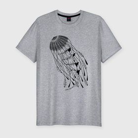 Мужская футболка хлопок Slim с принтом Океанская медуза в Белгороде, 92% хлопок, 8% лайкра | приталенный силуэт, круглый вырез ворота, длина до линии бедра, короткий рукав | медуза | море | океан | под водой | рисунок карандашом | скетч | черно белое | щупальца
