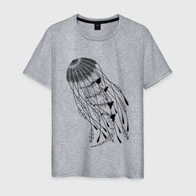 Мужская футболка хлопок с принтом Океанская медуза , 100% хлопок | прямой крой, круглый вырез горловины, длина до линии бедер, слегка спущенное плечо. | медуза | море | океан | под водой | рисунок карандашом | скетч | черно белое | щупальца