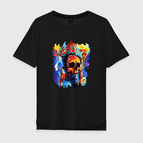 Мужская футболка хлопок Oversize с принтом Colorful Horror в Новосибирске, 100% хлопок | свободный крой, круглый ворот, “спинка” длиннее передней части | abstraction | monster | skull | абстракция | брызги | краски | монстр | череп
