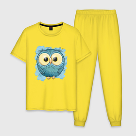 Мужская пижама хлопок с принтом Синий совенок , 100% хлопок | брюки и футболка прямого кроя, без карманов, на брюках мягкая резинка на поясе и по низу штанин
 | детские | природа | птицы | синий | сова | совенок
