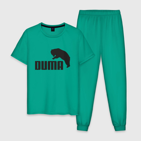 Мужская пижама хлопок с принтом Duma  Bear в Тюмени, 100% хлопок | брюки и футболка прямого кроя, без карманов, на брюках мягкая резинка на поясе и по низу штанин
 | bear | hype | joke | logo | логотип | медведь | хайп | шутка