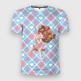Мужская футболка 3D Slim с принтом девочка на тарзанке в Курске, 100% полиэстер с улучшенными характеристиками | приталенный силуэт, круглая горловина, широкие плечи, сужается к линии бедра | девочка | детство | маленькая девочка | ребенок | тарзанка