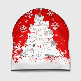 Шапка 3D с принтом КОТОЁЛКА на новый год в Новосибирске, 100% полиэстер | универсальный размер, печать по всей поверхности изделия | Тематика изображения на принте: для новогоднего фото | для праздничного фото | для фото | кот | котоёлка | коты | кошка | кошки | кошки в шапках | на новый год | новый год | подарок | подарок на новый год