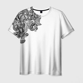 Мужская футболка 3D с принтом Черно Белые КруЖева в Новосибирске, 100% полиэфир | прямой крой, круглый вырез горловины, длина до линии бедер | белое | кружева | топ | узоры | черно белое