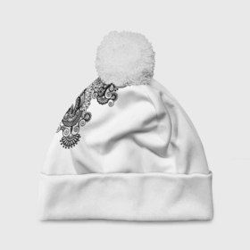 Шапка 3D c помпоном с принтом Черно Белые КруЖева в Тюмени, 100% полиэстер | универсальный размер, печать по всей поверхности изделия | белое | кружева | топ | узоры | черно белое