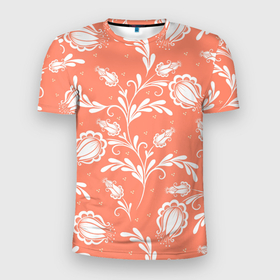 Мужская футболка 3D Slim с принтом Красочный ЦвеТочный Узор в Курске, 100% полиэстер с улучшенными характеристиками | приталенный силуэт, круглая горловина, широкие плечи, сужается к линии бедра | красочный | кружево | оранжевый | топ | узор | цветы