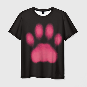 Мужская футболка 3D с принтом След кошки в Петрозаводске, 100% полиэфир | прямой крой, круглый вырез горловины, длина до линии бедер | кот | кошачья | кошачья лапа | кошачья лапка | кошка | лапа | лапка | отпечаток лапы | подушечки | след