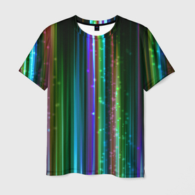 Мужская футболка 3D с принтом Свет неоновой радуги в Курске, 100% полиэфир | прямой крой, круглый вырез горловины, длина до линии бедер | Тематика изображения на принте: light | neon | rainbow | неон | радуга | свет