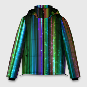 Мужская зимняя куртка 3D с принтом Свет неоновой радуги в Санкт-Петербурге, верх — 100% полиэстер; подкладка — 100% полиэстер; утеплитель — 100% полиэстер | длина ниже бедра, свободный силуэт Оверсайз. Есть воротник-стойка, отстегивающийся капюшон и ветрозащитная планка. 

Боковые карманы с листочкой на кнопках и внутренний карман на молнии. | Тематика изображения на принте: light | neon | rainbow | неон | радуга | свет
