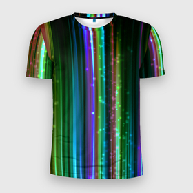 Мужская футболка 3D Slim с принтом Свет неоновой радуги в Курске, 100% полиэстер с улучшенными характеристиками | приталенный силуэт, круглая горловина, широкие плечи, сужается к линии бедра | light | neon | rainbow | неон | радуга | свет