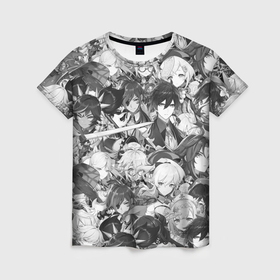 Женская футболка 3D с принтом Манга персонажи Геншин Импакт в Кировске, 100% полиэфир ( синтетическое хлопкоподобное полотно) | прямой крой, круглый вырез горловины, длина до линии бедер | 
