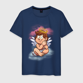 Мужская футболка хлопок с принтом Ангелочек в облаках в Курске, 100% хлопок | прямой крой, круглый вырез горловины, длина до линии бедер, слегка спущенное плечо. | ангел | ангелочек | детские | небо | облака