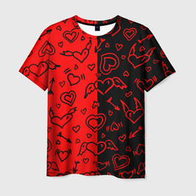 Мужская футболка 3D с принтом Черно Красные сердца с крылышками в Санкт-Петербурге, 100% полиэфир | прямой крой, круглый вырез горловины, длина до линии бедер | angel | girls | heart | i love you | love | love you | red | valentine s day | ангел | валентинка | влюбленные | девушкам | день святого валентина | крылышки | крылья | любовь | орнамент | подарок | романтика | свадьба | сердечки