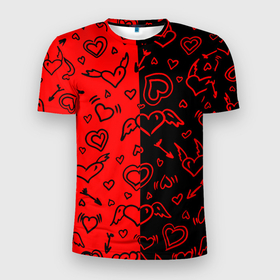 Мужская футболка 3D Slim с принтом Черно Красные сердца с крылышками в Петрозаводске, 100% полиэстер с улучшенными характеристиками | приталенный силуэт, круглая горловина, широкие плечи, сужается к линии бедра | angel | girls | heart | i love you | love | love you | red | valentine s day | ангел | валентинка | влюбленные | девушкам | день святого валентина | крылышки | крылья | любовь | орнамент | подарок | романтика | свадьба | сердечки