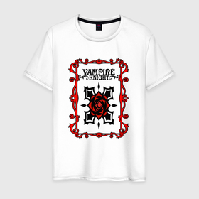 Мужская футболка хлопок с принтом Рыцарь Вампир логотип в Белгороде, 100% хлопок | прямой крой, круглый вырез горловины, длина до линии бедер, слегка спущенное плечо. | Тематика изображения на принте: kaname kuran | rose | vampire | vampire knight | vanpaia naito | yuuki | yuuki cross | zero kiryuu | вампир | зеро | канаме куран | канамэ куран | красная роза | роза | рыцарь вампир | юки кросс