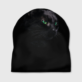 Шапка 3D с принтом Черна кошка с изумрудными глазами в Курске, 100% полиэстер | универсальный размер, печать по всей поверхности изделия | Тематика изображения на принте: животные | звери | зеленые глаза | кот | кошка | кошки | черная кошка