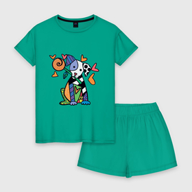 Женская пижама с шортиками хлопок с принтом Dog Love , 100% хлопок | футболка прямого кроя, шорты свободные с широкой мягкой резинкой | dog | love | конфета | паттерн | поп арт | узор