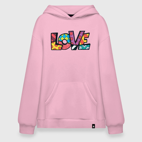 Худи SuperOversize хлопок с принтом Love pop art в Екатеринбурге, 70% хлопок, 30% полиэстер, мягкий начес внутри | карман-кенгуру, эластичная резинка на манжетах и по нижней кромке, двухслойный капюшон
 | love | pop art | принты | узор | цветок