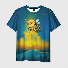Мужская футболка 3D с принтом Пчёла с сотами в Санкт-Петербурге, 100% полиэфир | прямой крой, круглый вырез горловины, длина до линии бедер | мед | оса | пчела | пчелка | соты