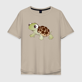Мужская футболка хлопок Oversize с принтом Маленький черепашонок в Екатеринбурге, 100% хлопок | свободный крой, круглый ворот, “спинка” длиннее передней части | детские | животные | океан | черашка | черепаха