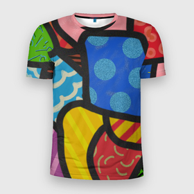 Мужская футболка 3D Slim с принтом в стиле ромеро бритто в Петрозаводске, 100% полиэстер с улучшенными характеристиками | приталенный силуэт, круглая горловина, широкие плечи, сужается к линии бедра | romerobritto | абстракция | разноцветное | ромеробритто | яркое