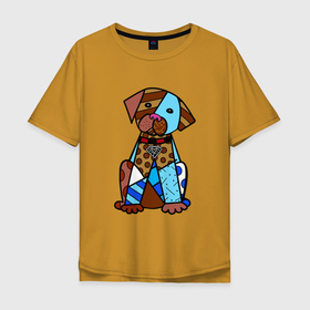 Мужская футболка хлопок Oversize с принтом Romero B.  Dog в Тюмени, 100% хлопок | свободный крой, круглый ворот, “спинка” длиннее передней части | britto | cubism | dog | graffiti | pop art | romero | бритто | граффити | кубизм | поп арт | ромеро | собака