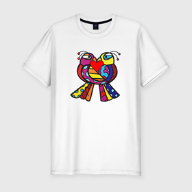 Мужская футболка хлопок Slim с принтом Romero B.  Birds в Екатеринбурге, 92% хлопок, 8% лайкра | приталенный силуэт, круглый вырез ворота, длина до линии бедра, короткий рукав | birds | britto | cubism | graffiti | pop art | romero | бритто | граффити | кубизм | птички | ромеро