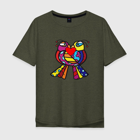 Мужская футболка хлопок Oversize с принтом Romero B.  Birds , 100% хлопок | свободный крой, круглый ворот, “спинка” длиннее передней части | birds | britto | cubism | graffiti | pop art | romero | бритто | граффити | кубизм | птички | ромеро